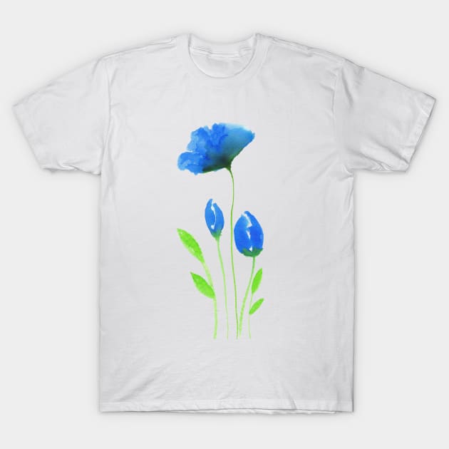 Blue flowers in modern watercolor design T-Shirt by Unelmoija